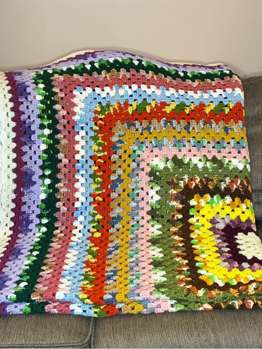 Handmade Vintage Multicolor Crochet Granny Square Afghan 60” x 80”